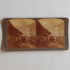 ANTIQUE Stereograph Sisikon and the Mighty Uri-Rothstock(9620 ft), Switzerland